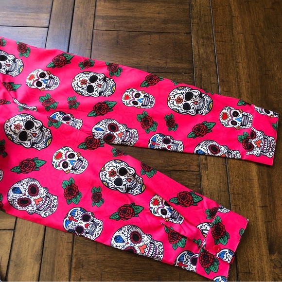 Candy Skull Bright Hot Pink Prairie Cottage Style Maxi Dress size L - Picture 8 of 12